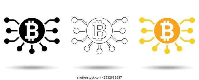 Icono de criptomoneda. Icono de la criptomoneda en un fondo blanco, aislado. El ícono tiene tres usos en aplicaciones y Sitios web. Ilustración vectorial. Icono de criptomoneda sobre un fondo blanco.