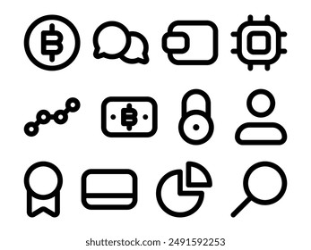 Cryptocurrency Icon Pack in Outline Style. Perfect for Websites, Landing Pages, Mobile Apps, Presentations, and Other Projects. Suitable for User Interface and User Experience UI UX.