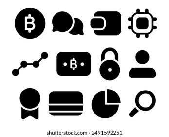 Cryptocurrency Icon Pack in Solid Style. Perfect for Websites, Landing Pages, Mobile Apps, Presentations, and Other Projects. Suitable for User Interface and User Experience UI UX.