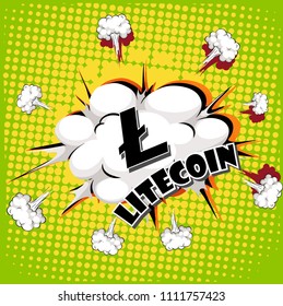 Cryptocurrency icon with retro comic style on Green background:LTC icon