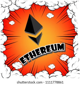 Cryptocurrency icon with retro comic style on red background:ETH icon