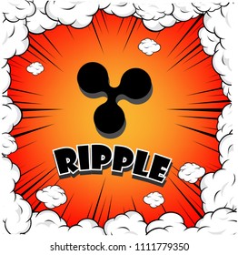 Cryptocurrency icon with retro comic style on red background:XRP icon