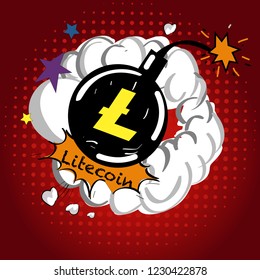 Cryptocurrency icon with retro comic style on warm yellow background:LTC icon