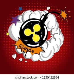 Cryptocurrency icon with retro comic style on warm yellow background:XRP icon