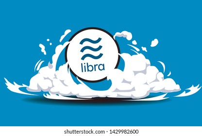 Cryptocurrency icon with retro comic style on blue background:Libra icon