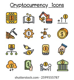 Cryptocurrency icon set in colorline style