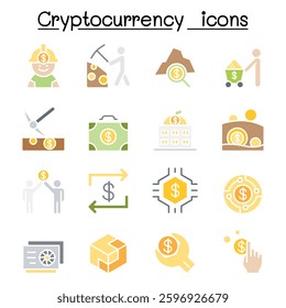 Cryptocurrency icon set in flat color style