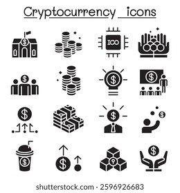Cryptocurrency icon set in glyph style