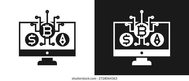 Conjunto De Iconos De Criptomonedas Glifo En Fondo Blanco Y Negro