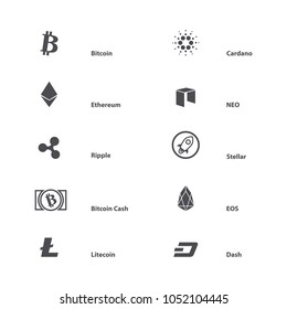 Cryptocurrency icon set with name isolated on a white background