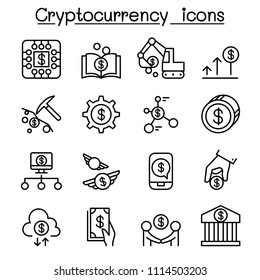 Cryptocurrency icon set in thin line style