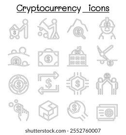 Cryptocurrency icon set in thin line style