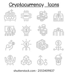 Cryptocurrency icon set in thin line style