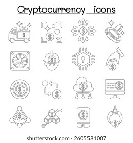 Cryptocurrency icon set in thin line style
