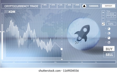Cryptocurrency icon trading interface design on blue background:XDM icon