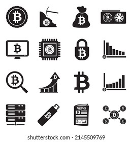 Cryptocurrency Icons. Black Flat Design. Vector Illustration.