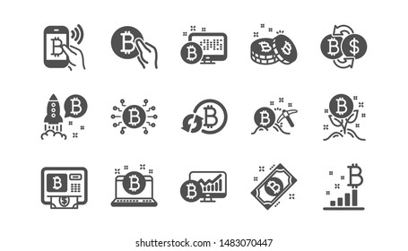 Cryptocurrency icons. Blockchain, Crypto ICO and Bitcoin. Mining classic icon set. Quality set. Vector