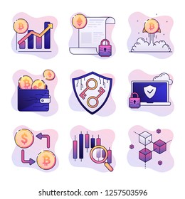 Cryptocurrency icons.  Blockchain technology, bitcoin, altcoins, finance, cryptocoin wallet, smart contract