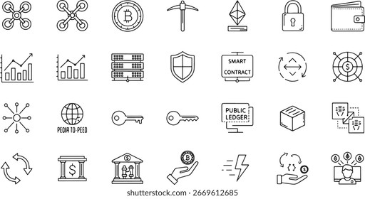 Cryptocurrency Icons Blockchain Technology and Financial Concepts for Digital Currency and Investment