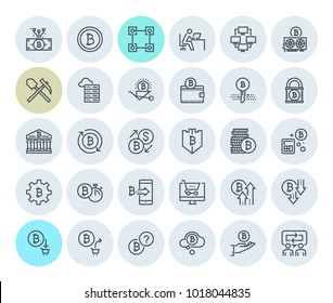 Cryptocurrency icons collection. Premium quality thin line icons set of blockchain technology, bitcoin, altcoins, mining, finance, digital money market, cryptocoin wallet, stock exchange.