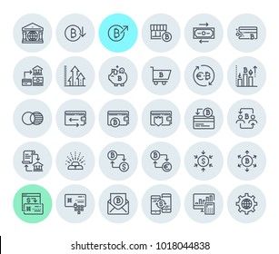 Cryptocurrency icons collection. Premium quality thin line icons set of blockchain technology, bitcoin, altcoins, mining, finance, digital money market, cryptocoin wallet, stock exchange.