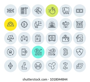Cryptocurrency icons collection. Premium quality thin line icons set of blockchain technology, bitcoin, altcoins, mining, finance, digital money market, cryptocoin wallet, stock exchange.