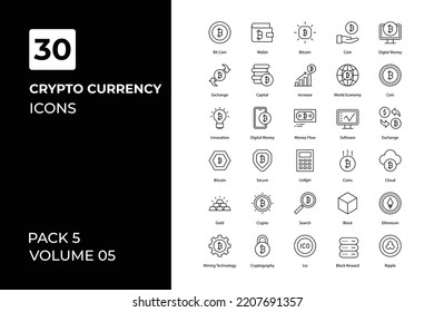 Cryptocurrency icons collection. Set vector line with elements for mobile concepts and web apps. Collection modern icons.