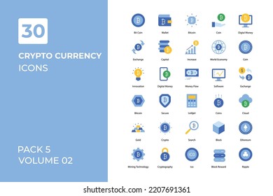 Cryptocurrency icons collection. Set vector line with elements for mobile concepts and web apps. Collection modern icons.