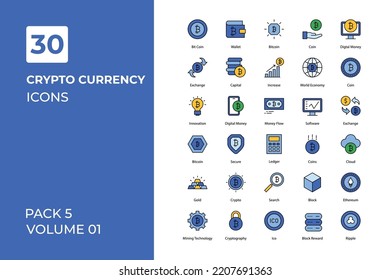 Cryptocurrency icons collection. Set vector line with elements for mobile concepts and web apps. Collection modern icons.