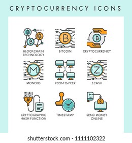 Cryptocurrency icons concept illustrations for web, app, website, report, presentation, etc.