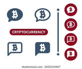 Cryptocurrency icons. Crypto currency, bitcoin, chat bubble, speech bubbles icon. Professional, 32x32 pixel perfect vector icon.
