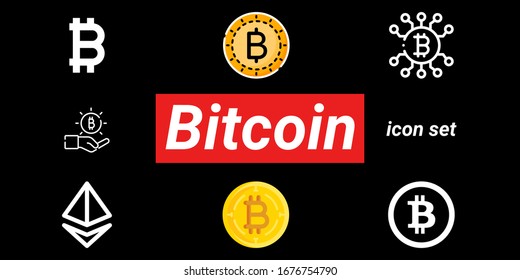 Cryptocurrency Icons For Dark Web. Bitcoin Banner, Poster, Wallpaper, Presentation And Magazine Cover, Backdrop. Digital And Electronic Payment Method Illustration.