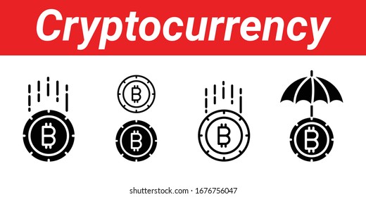 Cryptocurrency Icons For Dark Web. Bitcoin Banner, Poster, Wallpaper, Presentation Elements And Magazine Cover Icons. Digital And Electronic Payment Method Illustration. Abstract And Flat Icon.