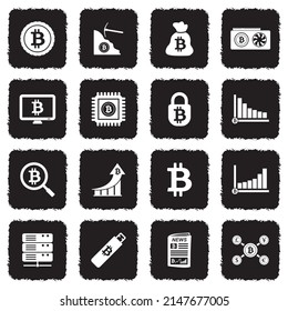 Cryptocurrency Icons. Grunge Black Flat Design. Vector Illustration.