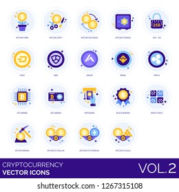 Cryptocurrency icons including bitcoin farm, craft, exchange, storage, SHA-256, dash, nem, ardor, waves, ripple, CPU, GPU, mining, withdraw, block reward, invest trust, dollar, ethereum, gold.