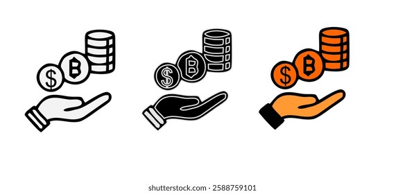 Cryptocurrency icons. Large set of cryptocurrency trendy minimal icons. Bitcoin, Ethereum, Blockchain, Wallet, Mining icon. Design signs for web page, mobile app, packaging design. Vector illustration