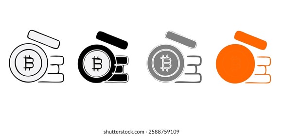 Cryptocurrency icons. Large set of cryptocurrency trendy minimal icons. Bitcoin, Ethereum, Blockchain, Wallet, Mining icon. Design signs for web page, mobile app, packaging design. Vector illustration