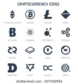Cryptocurrency icons on white background.
