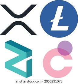 Cryptocurrency Icons, Ripple, Litecoin, Ziliqa, Chromia