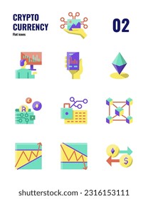 Cryptocurrency icons set 2. Stock, trading sign and object. Flat icon isolate on white background