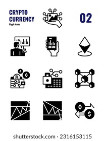 Cryptocurrency icons set 2. Stock, trading sign and object. Glyph icon isolate on white background