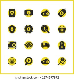 Cryptocurrency icons set with bitcoin cloud, graph bitcoin and ethereum message elements. Set of cryptocurrency icons and diagram concept. Editable vector elements for logo app UI design.