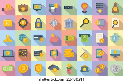 Cryptocurrency icons set flat vector. Blockchain ledger. Miner innovation