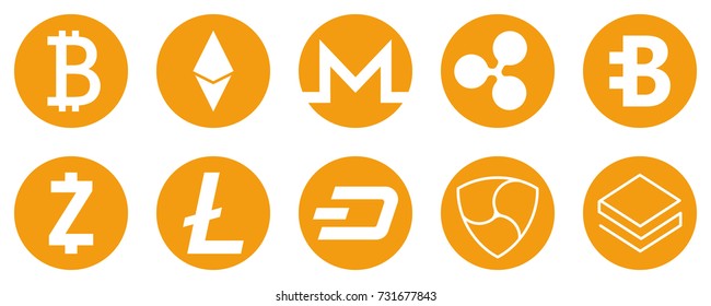 Cryptocurrency icons set for internet money. Symbols for using in web projects or mobile applications. Blockchain based secure. Isolated vector sign.