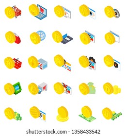 Cryptocurrency icons set. Isometric set of 25 cryptocurrency vector icons for web isolated on white background