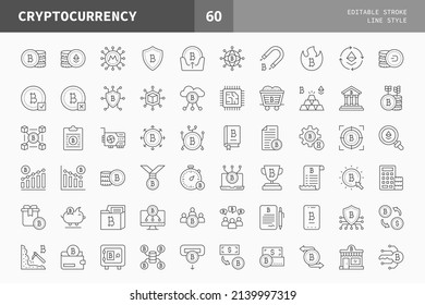 Cryptocurrency icons set, line style, Bitcoin, Payment Options, Blockchain and more