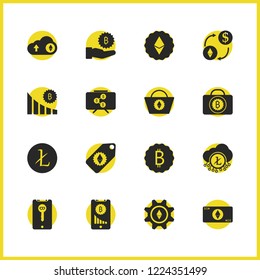 Cryptocurrency icons set with lock bitcoin, litecoin and banknote elements. Set of cryptocurrency icons and smartphone concept. Editable vector elements for logo app UI design.