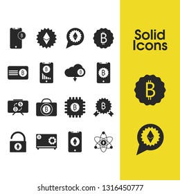 Cryptocurrency icons set with lock bitcoin, card bitcoin and smartphone elements. Set of cryptocurrency icons and financial chat concept. Editable vector elements for logo app UI design.