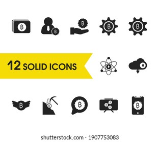 Kryptowährungssymbole mit Markbitcoin, Einstellungen Bitcoin und Bitcoin-Elementen. Set von Kryptowährungs-Icons und Einstellungen Bitcoin-Konzept. Bearbeitbare Vektorelemente für Logo-App UI-Design.