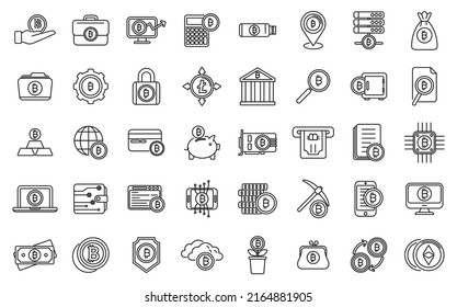 Cryptocurrency icons set outline vector. Blockchain ledger. Miner innovation